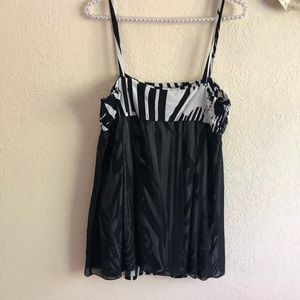 Sexy Black White knotted strapped layered top